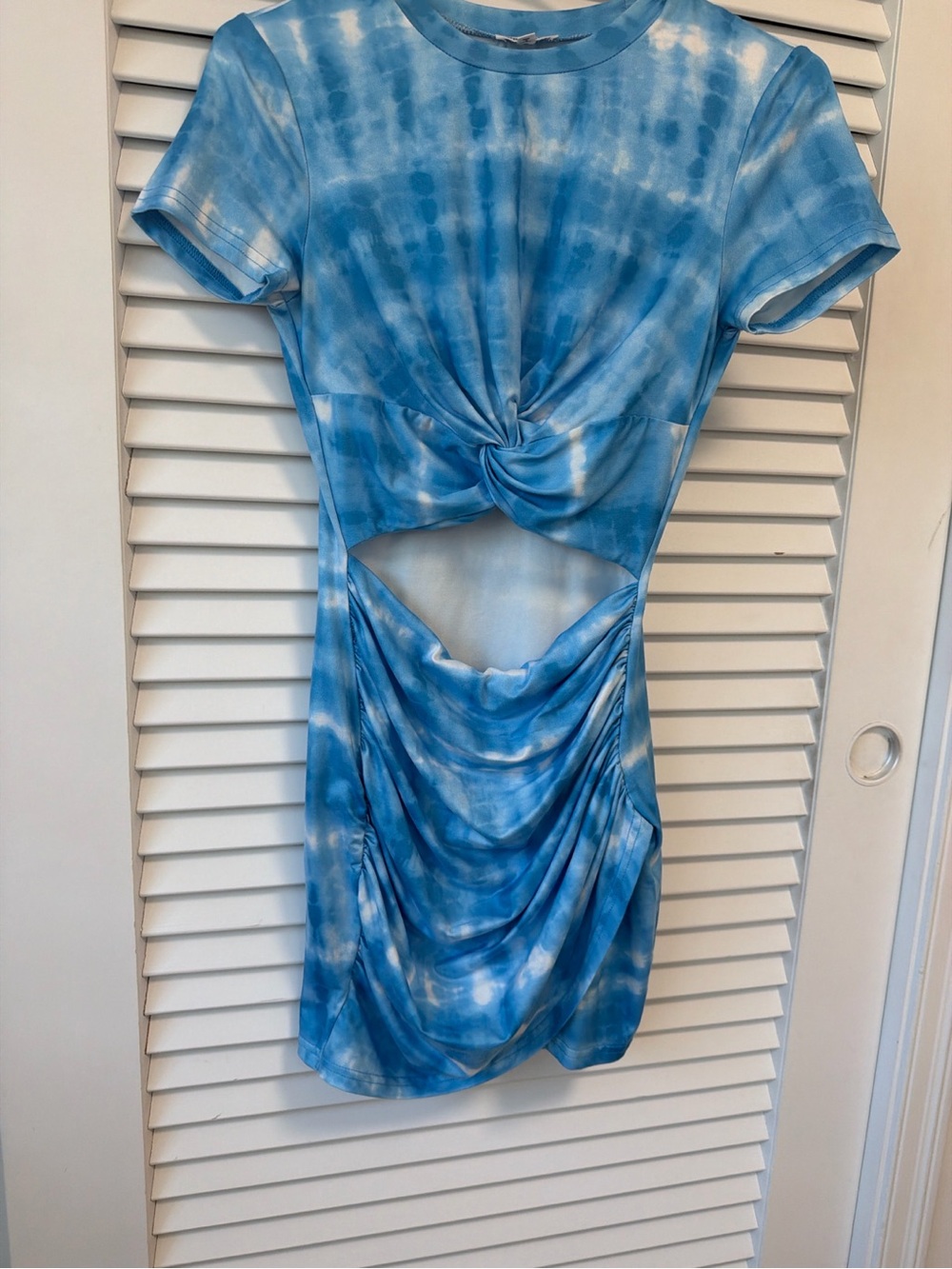 Superdown XS Blue Tie Dye Cutout Ruched Mini Dress